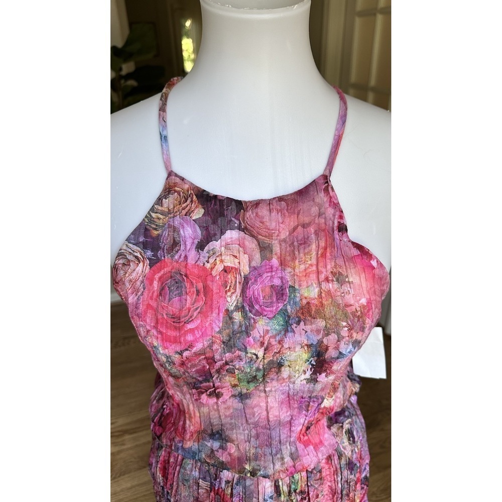 Everleigh Pink Floral Halter Pleated Dress Women's Size M Boho Summer Casual - Picture 8 of 9